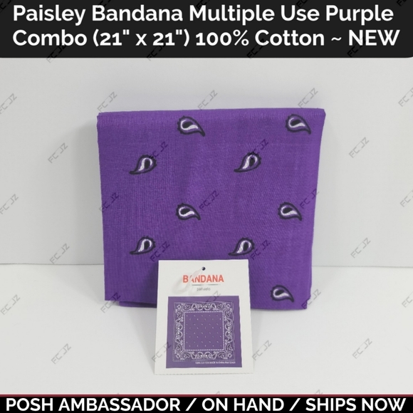 Paisley Bandana Multiple Use PurpleCombo (21" x 21") 100% Cotton ~ NEW - Picture 1 of 3